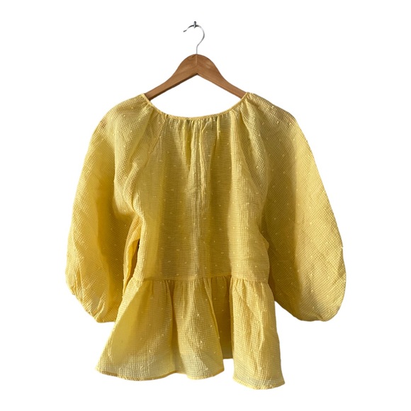 NWT Zara Swiss Dot Volume Blouse Yellow Puffed Sleeve Sheer Blouse M - Picture 6 of 11